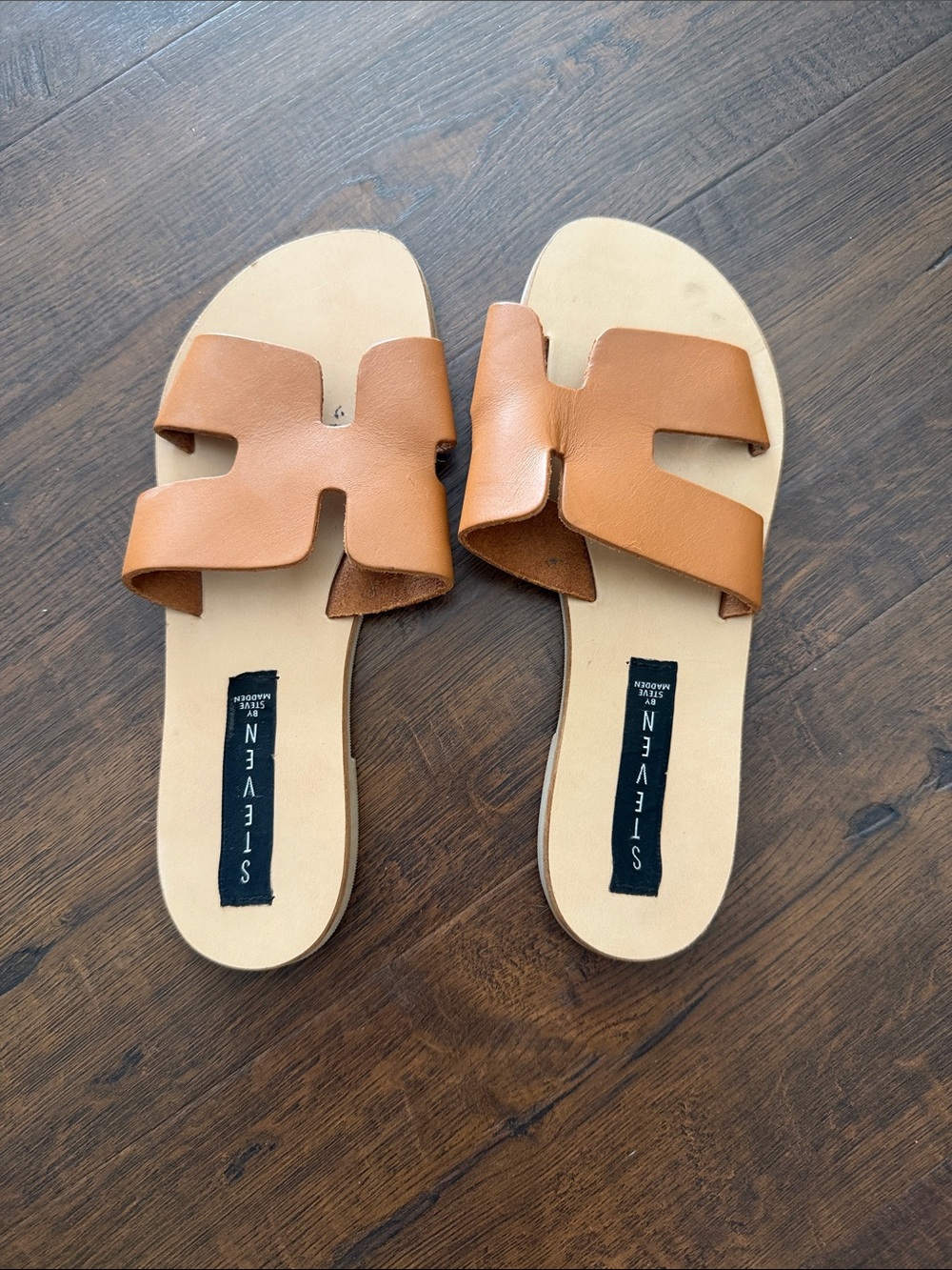 Steve Madden Cognac Brown Open-Toe Slide Sandals